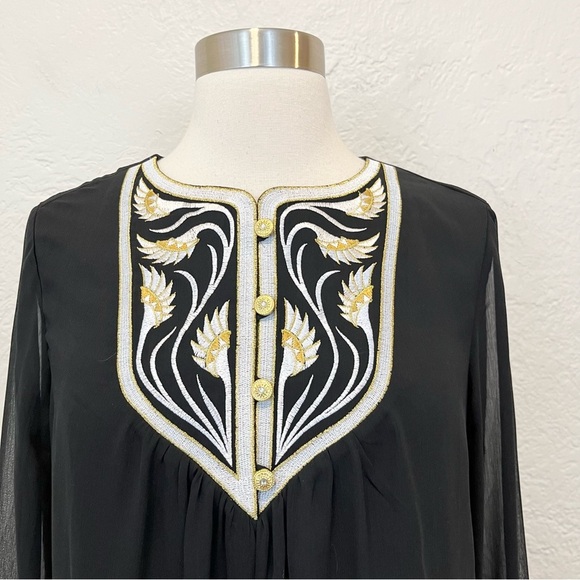 Bob Mackie Wearable Art Black Blouse Top Metallic Embroidered XS Extra Small - Picture 7 of 12